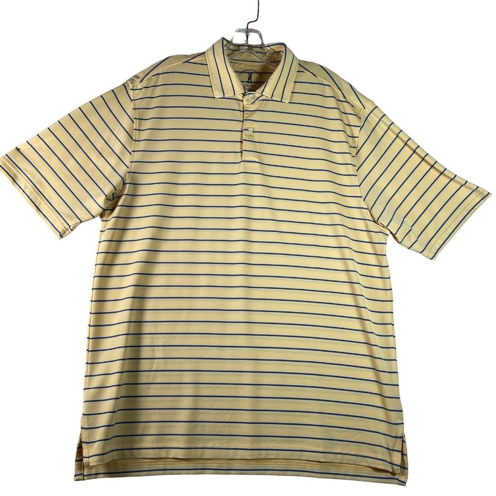 Fairway & Greene Mens‎ Golf Polo Shirt Size L Yellow Blue Striped Short Sleeve
